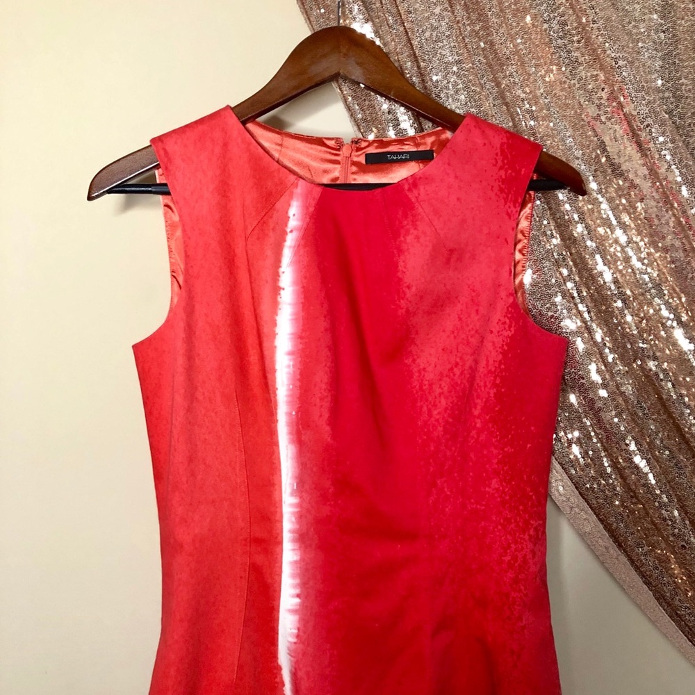 Tahari Sleeveless Peach Pink Tie Dye Sheath Dress Size 6 - Picture 9 of 14